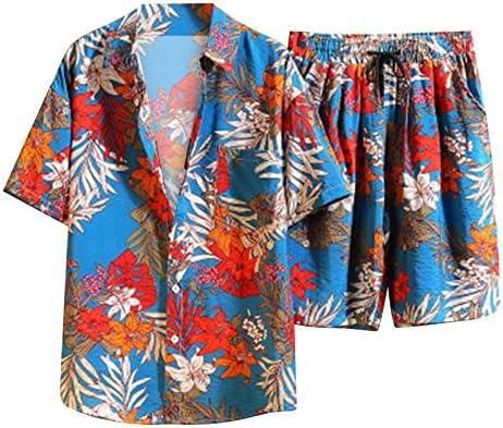 Хавайски Плажни Костюми за Мъже С Къси Ръкави, Костюми Копчета, Летни Ежедневни Тоалети За Почивка, Риза и къси Панталони, Тропически
