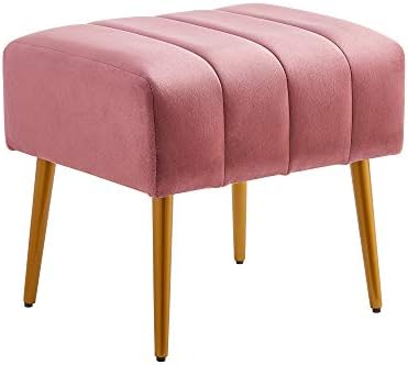 Пейка за съхранение с кадифена тапицерия 44 W x 16 G x 18 В розов цвят, Комплект от 1 кресла с кадифена тапицерия, Поставка за крака