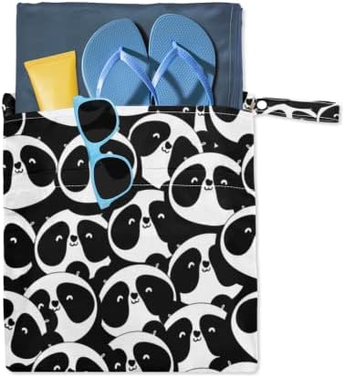 Мокра Суха чанта с шарени Сладки Панди за тъканта Подгузника, Бански, Caroon Panda, Водоустойчива чанта-органайзер с джобове с цип и дръжка-тик-так,