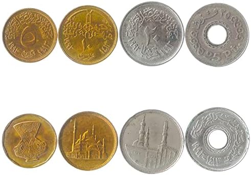 4 Монети от Египет | Колекция от египетски монети от 5 10 20 25 Кирш | В обращение 1992-1993 | Джамия на Мохамед|, Джамията Ал