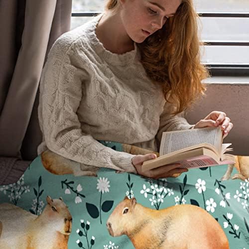 Одеяло с флорални капибарами |Забавен подарък за баба Кабибары | 40 х 50 Уважаеми Фланелевое Одеяло с Капибарой за Момчета