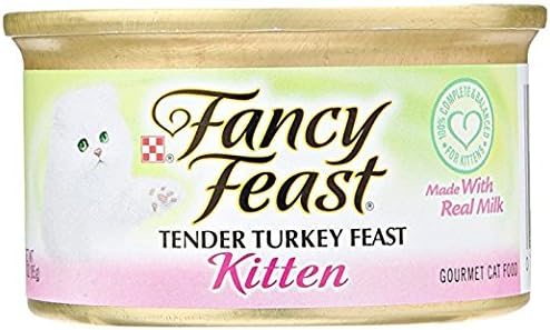 Нежно коте Fancy Feast с пуйка, приготвена в насипно състояние мляко (2-12 пакети) (Общо 24 КУТИИ)