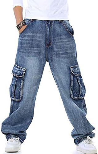 Yeokou Мъжки Ежедневни Свободни Работни Панталони от Деним в стил Хип-Хоп, Дънки с Джобове-Cargo