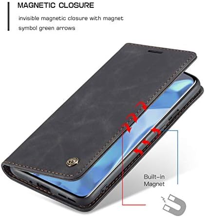 Калъф Kowauri за OnePlus 9 Pro, Кожен калъф-портфейла на Класически дизайн със слот за карта и магнитна закопчалка, Панти калъф за OnePlus 9 Pro (черна)