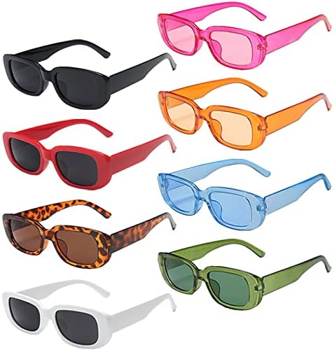 Pibupibu 8/20 Опаковане на Цветни Правоъгълни Слънчеви Очила за Партита на Едро, Ретро Тесни Малки Правоъгълни Очила Y2K за Жени