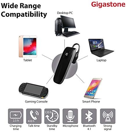 Bluetooth слушалка Gigastone D1, Безжично хендсфри слушалки с микрофон, 6-8 Часа шофиране, Bluetooth-Слушалка с едно ухо с Микрофон с шумопотискане,