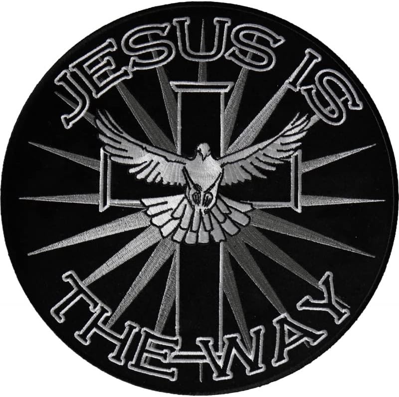 Голяма нашивка на гърба, Бродирана нашивка (гладка или пришитая), Християнска нашивка Jesus is The Way Cross Dove Sunburst на гърба, диаметър 9 см