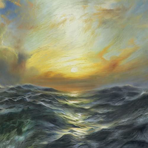 Залез в морето - възпроизвеждане на картини на Томас Моран ръчно рисувани с маслени бои, буря вода, разбивающиеся вълни, морски