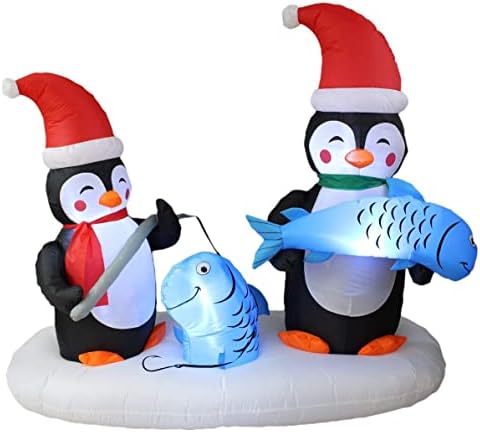 Комплект от две украса за Коледното парти, включва в себе си осветени коледни надуваеми два пингвин дължина от 6 фута Щастлив риболов
