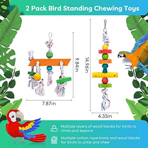 Играчки за птици Nobleza, 2 Играчки за Дъвчене Папагали от Естествено Дърво, Нетоксичная Безопасна Памучен Въже, Цветни Играчки за Хранене,