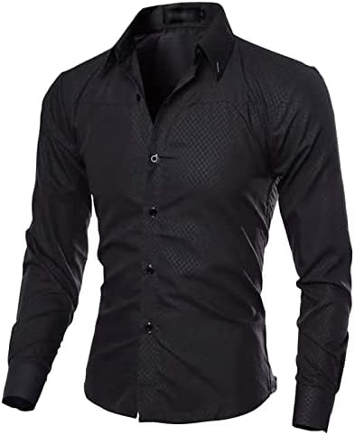 Maiyifu-GJ Мъжки Лека Ежедневни Класическа риза, Стилни Обикновена ризи с копчета, Ризи свободно намаляване с дълъг ръкав (Черен, 3X-Large)