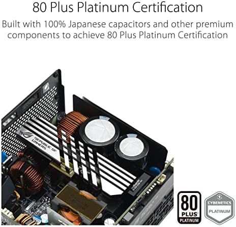 Захранване Asus 850W ROG Plamen SFX-L Platinum, Малък форм-фактор, е напълно модулен, 80+ Platinum, Бутон на вентилатора 0 db, RGB, скоба ATX-to-SFX, гаранция 10 години