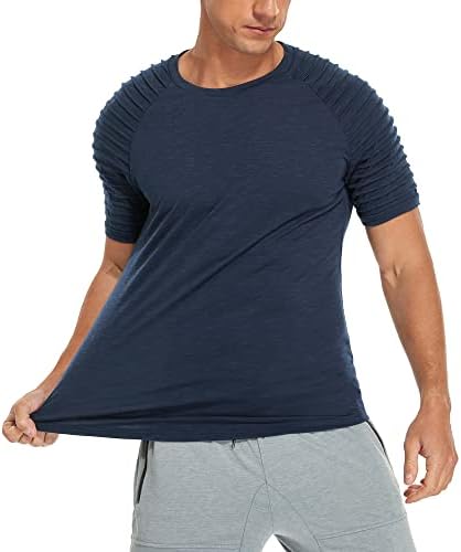 Мъжка тениска За тренировка на мускулите на NITAGUT, Плиссированный Raglan С Къс Ръкав, Спортни Модни Тениска За Фитнес зала