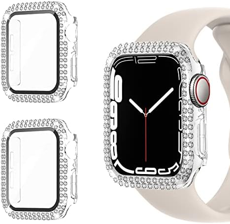 Sobrilli 2 опаковки Калъф с диаманти, защитно фолио за екран от закалено стъкло, която е съвместима с iWatch 40 мм серия 4/5/6/SE, с блестящи