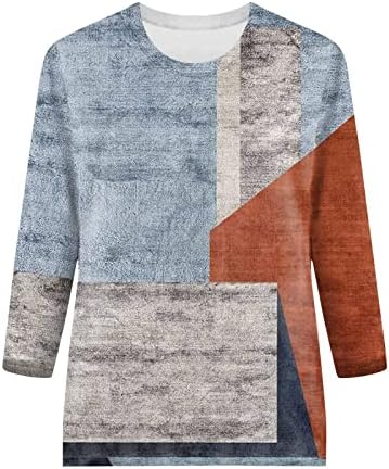 Kaniem Модни Блузи за Жени, Дамски тениски с ръкав Три Четвърти Геометричен Цветен Блокиране Принт, Женски Графичен