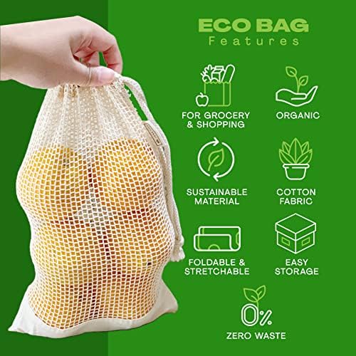JUNELILY за Многократна употреба за Хранителни стоки чанти за пазаруване на пазара на земеделския производител - Мрежести Чанта от