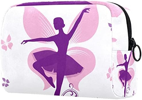 Чанта за Тоалетни Принадлежности, Пътни Косметичка за Грим за Жените и Мъжете, Лилаво Балерина с Розова Пеперуда