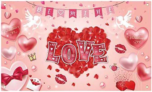 Голям Банер на фона на Деня на Свети Валентин, Фон във формата на Червено Сърце на Стената на Св. Валентин, Банер за Свети Валентин,
