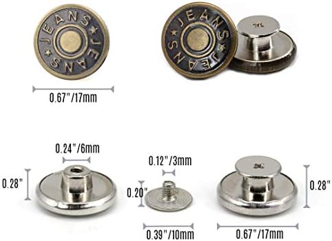 8 Комплекта Сменяеми деним копчета, подвижна метална пуговица за дънки не се зашива, Комплект за ремонт на копчета 17 мм и
