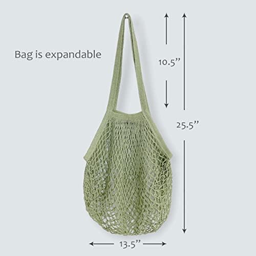 Чанта, изработена от Памучна мрежа allydrew, Чанта за ферма на пазара, Множество Сгъваема чанта за зеленчуци, хранителни продукти (Комплект
