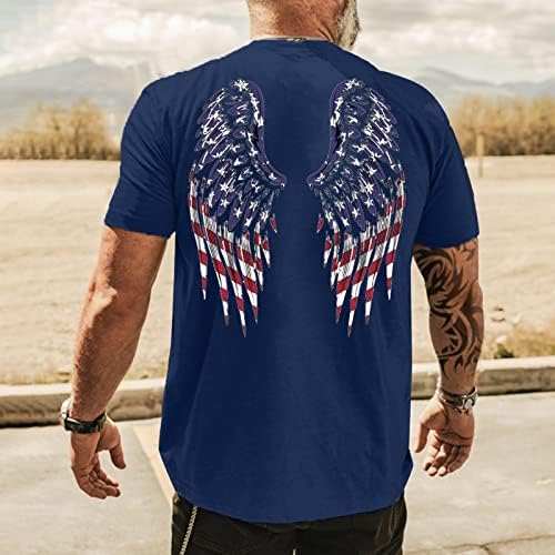 XXBR Мъжки тениски с къс ръкав в Деня на Независимостта, Летни тениски с принтом крило, Дебнещ Основни Ежедневни патриотични