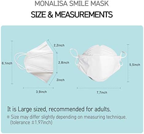 Monalisa [KF94 MASK] МАСКА за ЛИЦЕ с УСМИВКА за възрастни (бяла) (30 броя в индивидуална опаковка), 4-слойная защитна маска с 3D дизайн, защищающая от 94% на прах, KF94, Произведени в ?