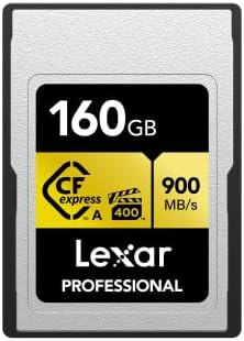 Карта памет Lexar Professional 160 GB CFexpress Type A Gold Series, скорост на четене до 900 МБ/с, видео 8K качество на филм, рейтинг VPG 400 (LCAGOLD160G-RNENG) и четец за карти Sony MRWG2 CFexpress