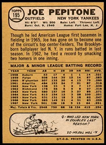 1968 Topps # 195 A Джо Пепитон Ню Йорк Янкис (Бейзболна картичка) (Задна страна златисто кафяво), БИВШ Янкис