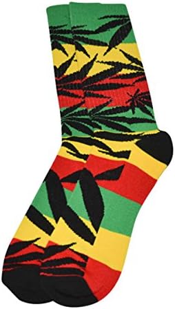 Мъжки чорапи с листа на марихуана Rasta Многоцветни, 3 Двойки, Размер 6-12,5