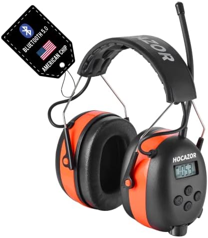 Hocazor HP033 Bluetooth AM FM Радио Слушалки, Слушалки за защита на слуха, 25 db NRR с Акумулаторна батерия 2000 ма за Косене,