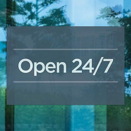 CGSignLab | е Отворен 24/7 -Основният прозорец хастар в тъмно синьо | 36 x 24