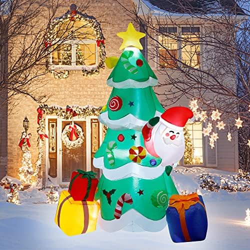 DR.DUDU 7-Подножието Надуваема Коледно Дърво с Подарочными Кутии на Дядо Коледа, вградени led Крушки, Взривяване на Коледна Украса