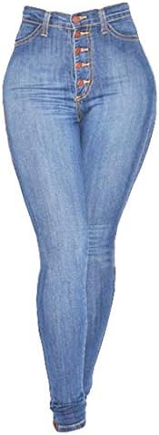 Andongnywell / Дамски Ежедневни Дънкови панталони-скинни с висока талия, плътно Прилепнали Разтеглив Дънкови панталони с джобове с цип