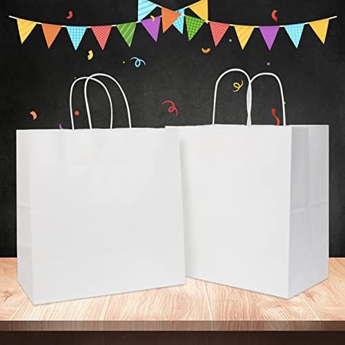 Бели Хартиени Торбички, Подаръчни Хартиени торбички, 50 опаковки Хартиени пакети размер на 11,4x10,82x5,9 см, с Дръжки,