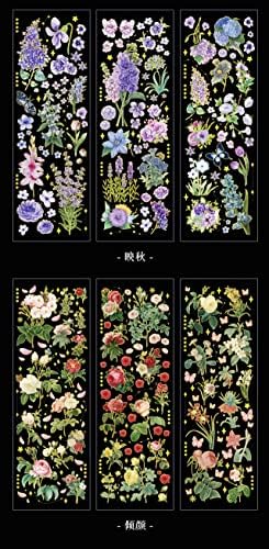 Стикери с цветя от Златно Фолио NEGE 24 Листа, Сладък Эстетичные Прозрачни Корейски етикети Васи, за да проверите за Scrapbooking, Набор от