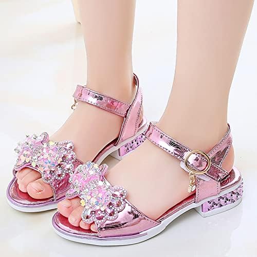 Qvkarw/ Детски обувки; Модни Сандали на дебела подметка с диаманти и пеперуди; Летни Студентски Танцови водни обувки с отворени пръсти за момичета (Розово, 10,5 за малки ?