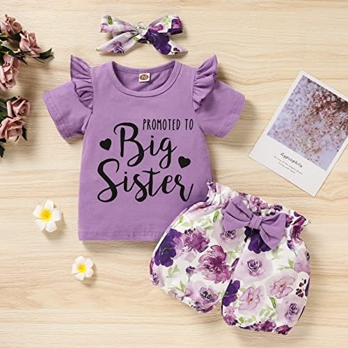 Детски дрехи с Цветен Модел за сестри за малки Момичета, Препоръчителна за Старши Сестри, Риза с Къс ръкав + Шорти с Флорални