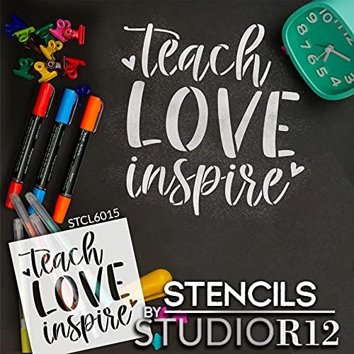 Шаблони Teach Love Inspire от StudioR12 | Начало Декор за учители Направи си сам | Draw Вдъхновяваща Дървена Знак | за многократна