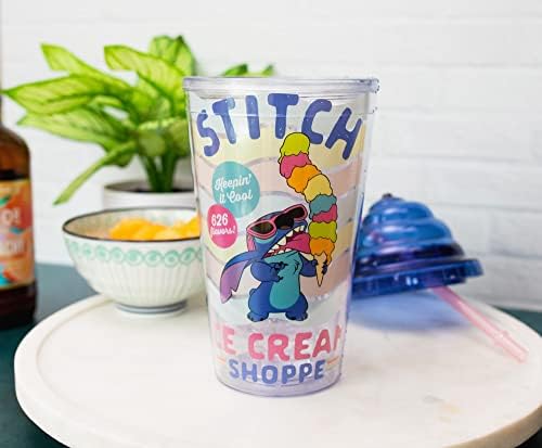 Карнавальная чаша Дисни Lilo & Stitch Ice Cream Шоп на 16 унции С Многократно Соломинкой и Херметически капак | Пластмасова Чаша за студен чай с мляко Boba, вещи от първа необход?