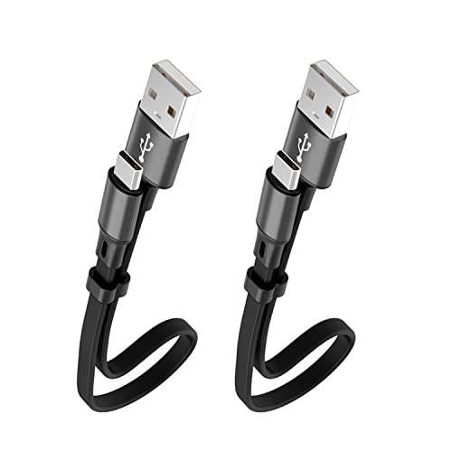 2 бр. Кратък USB кабел C за пренос на данни 0,8 метра / 25 см, плосък кабел от USB A до Type c, Бързо зареждане на 2,4 А, Преносима конструкция с ключалката, за Power Bank, Samsung / Huawei / Xiaomi ?