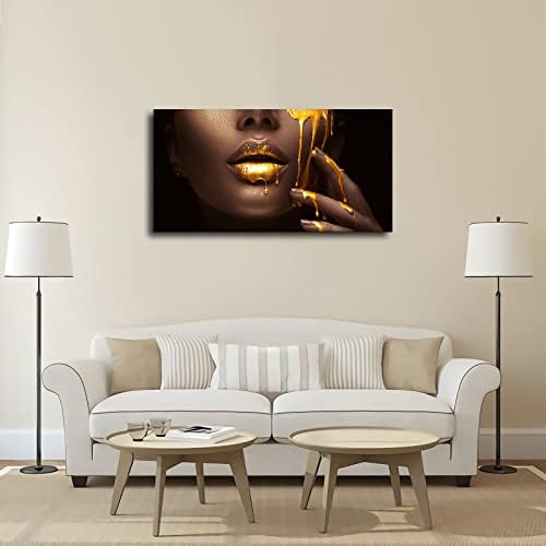 Златни устните Черни Каваны Картина Африканска Жена Плакат и Щампи Стенно Изкуство Картина за Хола Начало Декор (08x12 инча-Без
