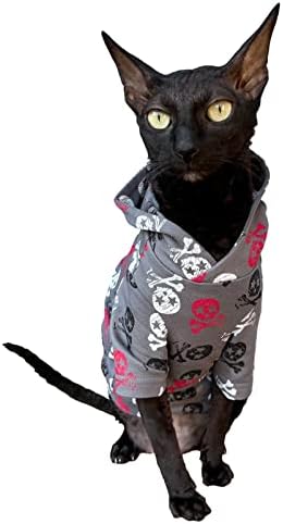Hoody Kotomoda Cat ' s Hoodie Sculls от сиво от памук за сфинксове и голи котки (Голям размер)