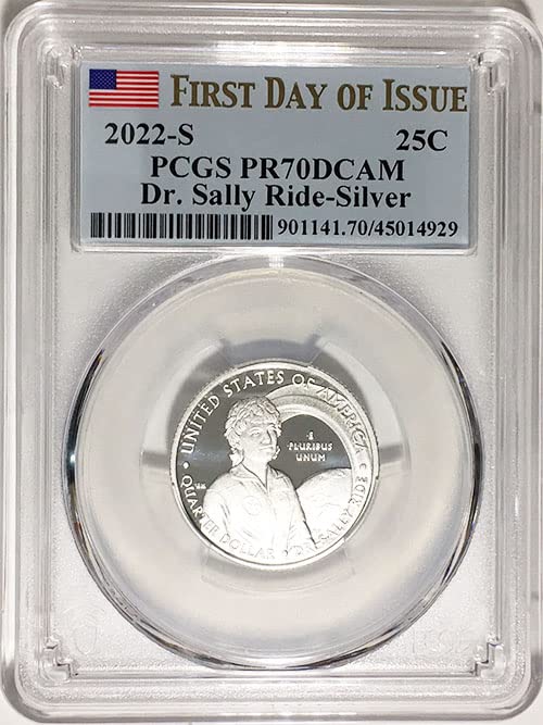 Носителка на сребърен медал от 2022 г. Американската дамски четвърт Dr. Sally Ride Quarter PR 70 DCAM Първия ден на издаване на Етикета