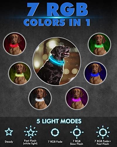 Нашийници за кучета Petbank с led подсветка -1600 фута висока видимост, 7 цвята RGB и 5 режима на осветление, светещи нашийници за кучета,