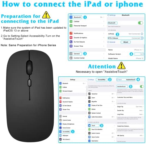 Мишка UrbanX с честота 2,4 Ghz и Bluetooth, Акумулаторна Безжична мишка за Samsung Galaxy Tab S5e, Безжична мишка с Bluetooth за лаптоп / PC/ Mac / iPad pro/ Компютър / таблет / Android - Черен