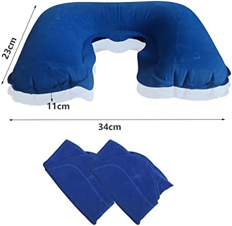 2 Опаковки (Скъпоценен камък синьо) U-Образна Надуваема Пътна възглавница за врата, Въздушна възглавница от флокированной тъкан,