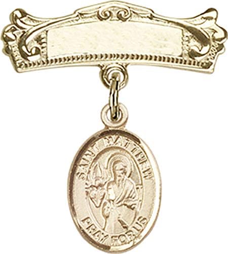 Детски икона Jewels Мания за талисман на Апостол Матей и извити полирани игла за бейджа | Детски иконата със златен пълнеж с