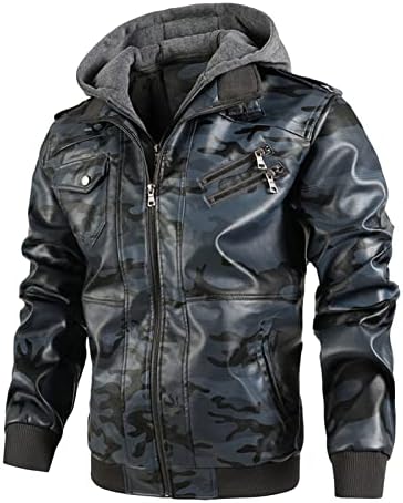 Мотоциклетът яке за мъже, мотоциклетът яке от изкуствена кожа с подвижна качулка, камуфляжное ежедневното топло зимно палто-бомбер