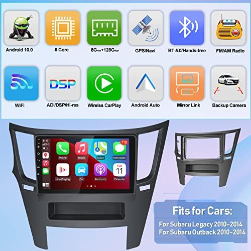 UNITOPSCI Android 10,0 Автомагнитола за Subaru Outback, Legacy 2010-2014 Безжичен CarPlay Android Auto 8G 128G 9 HD Сензорен екран Bluetooth5.0 Кола Стерео система с GPS Резервна камера, FM/AM DSP WiFi-Рефлексен линк