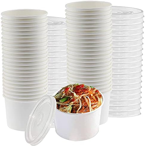 Хартиени опаковки за супа Smygoods на 16 унции с капаци, еднократни купички за супа с капак, количество 50 броя,